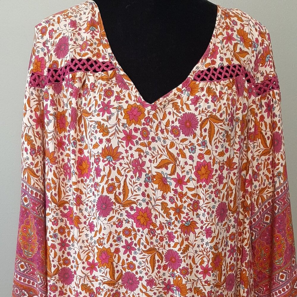 Bohemian Rusttydustty Fun Floral Colorful Top